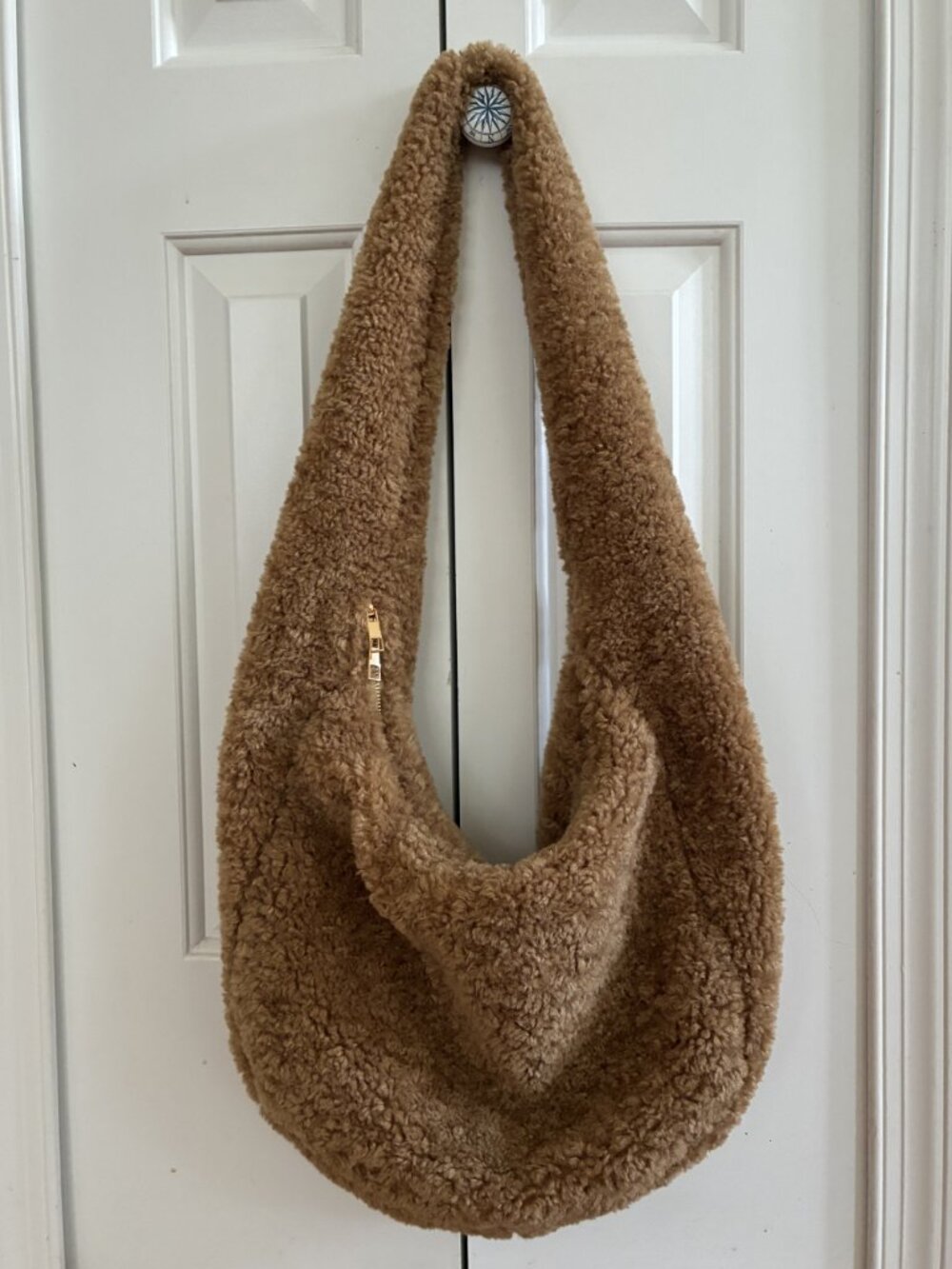 Anthropologie Sherpa Crossbody Sling Bag Light Brown Slouchy
